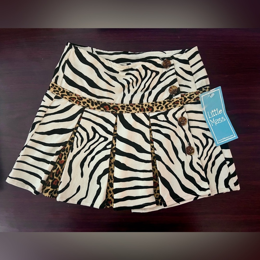 Little Mass Animal Print Zebra Cheetah print Velveteen Skirt - Girls - 6X - NEW